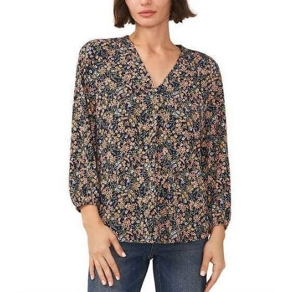 Two by Vince Camuto Ladies' V-Neck Long Sleeve Top, Navy Multi XL