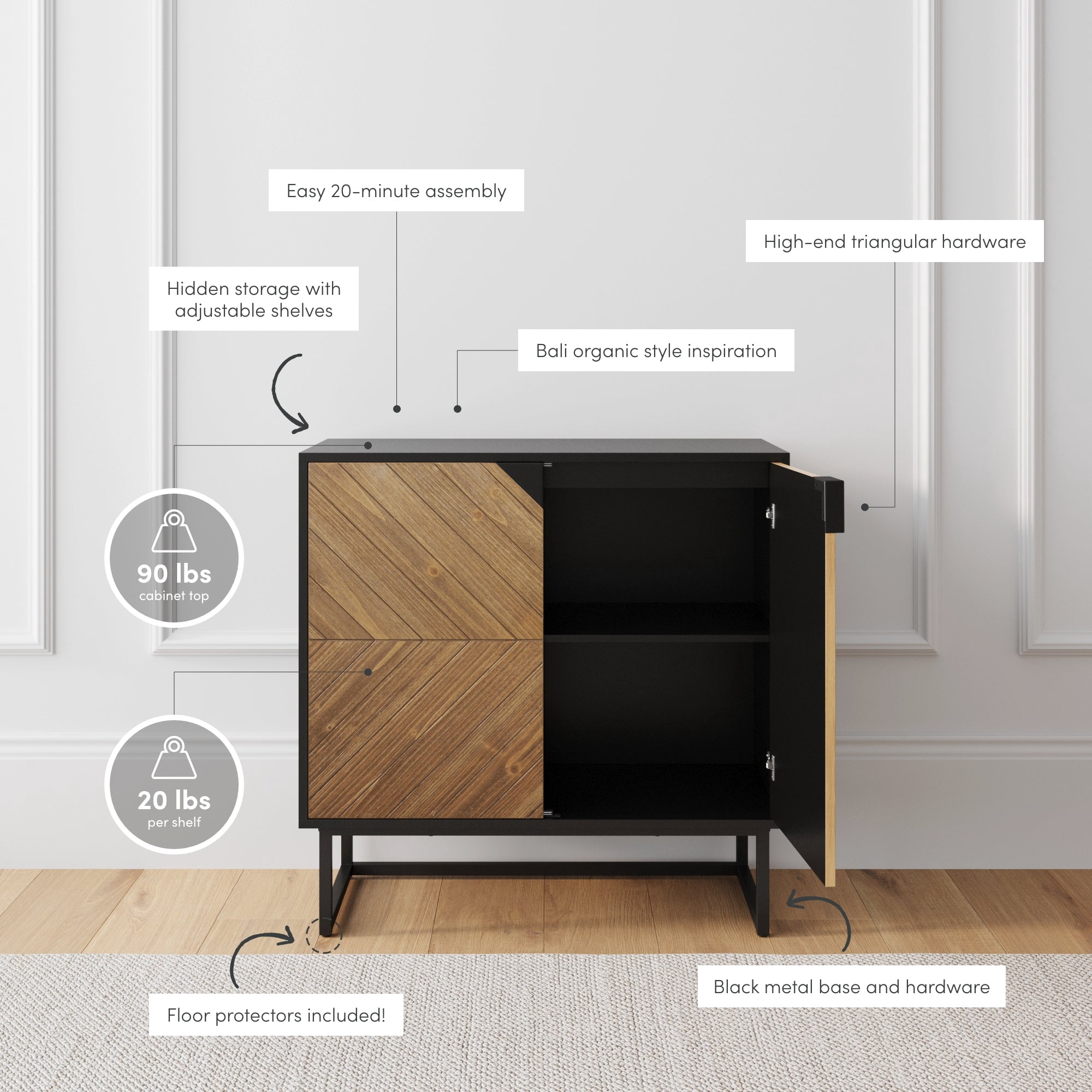 Nathan James Enloe Brushed Fir Rustic Doors Black Metal Frame Base Modern Accent Storage Cabinet for Entryway