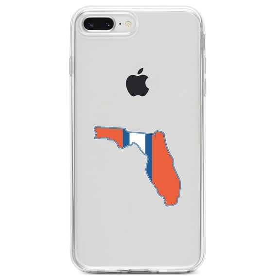 DistinctInk Clear Shockproof Hybrid Case for iPhone 7 PLUS / 8 PLUS (5.5" Screen) TPU Bumper Acrylic Back Tempered Glass Screen Protector - Orange & Blue State of Florida