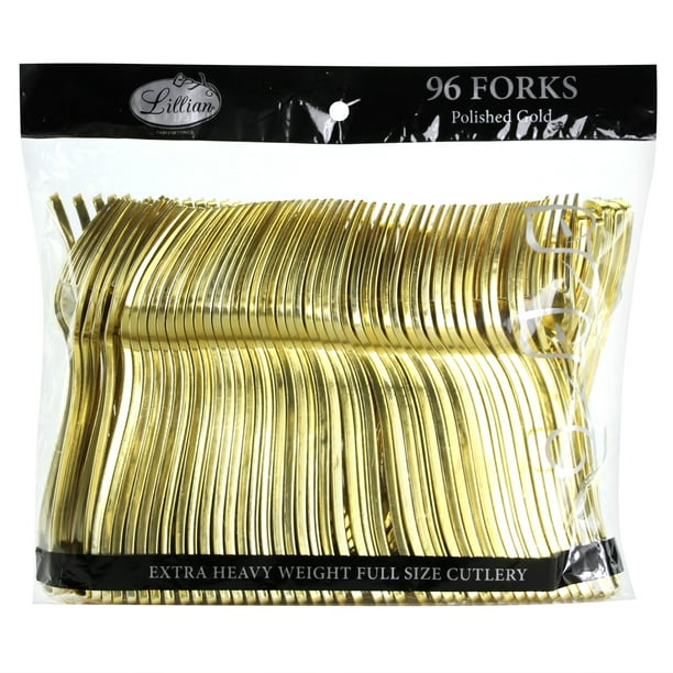 Polished Gold Plastic Forks Heavy Weight Party Utensils Lillian Lot of