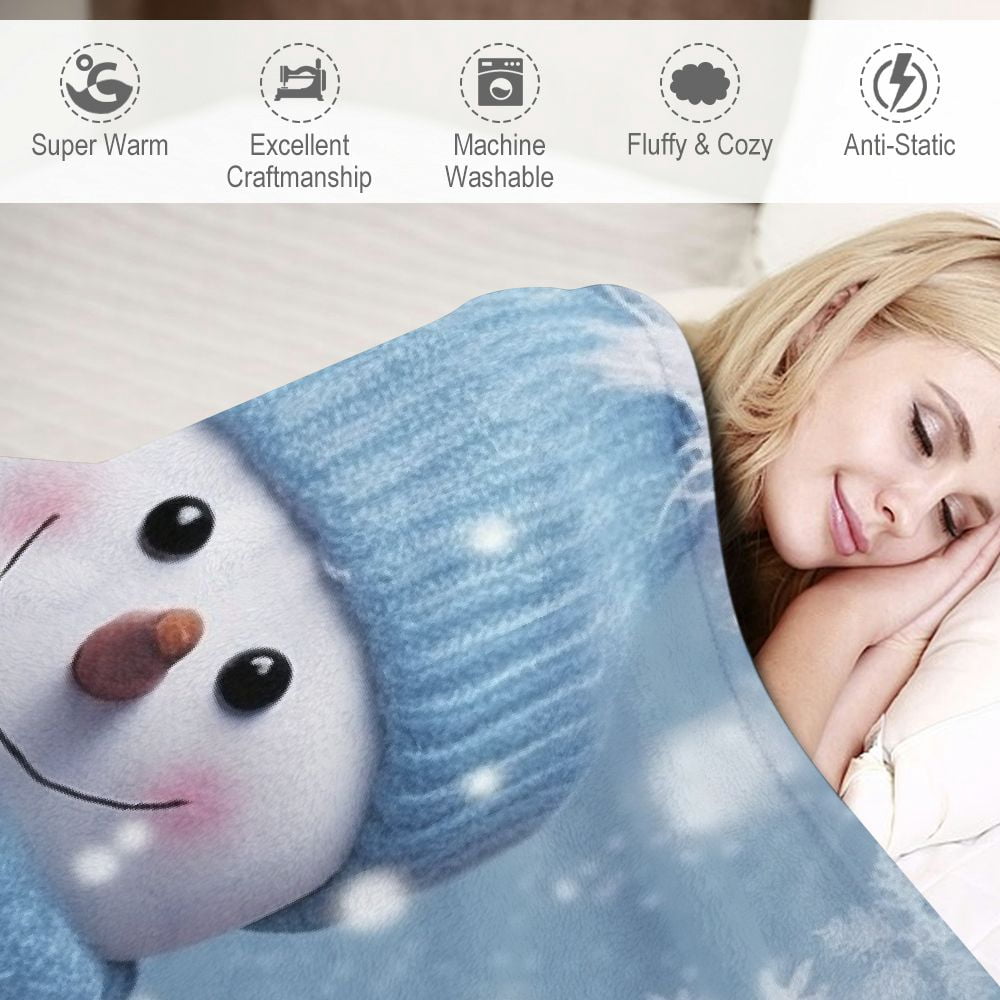 JEUXUS  Christmas Snowman Throw Blankets, Winter Holidays Soft Blanket Decorative for Home Sofa Couch Chair Living Bedroom,40x50 inches, Grey Blue