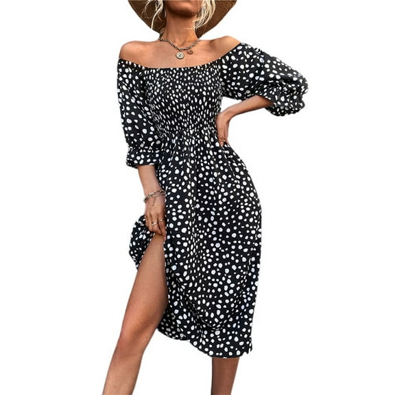 SWSMCLT Women's Ruffle Ruched High Waist Vintage Summer Dresses Long Sundress Fashion Fall Square Neck Dress Black X-Large