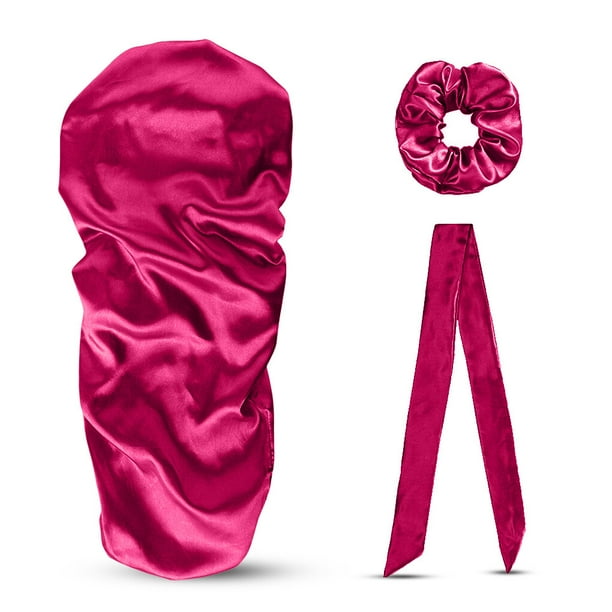 Conjunto de 3 gorros de dormir de satén Wosthever banda de cuerda de cola Rosa rojo champán Dorado Plata