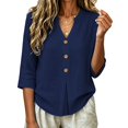 thumbnail image 6 of MVRLSH Womens Tops Shirts Blouse Casual Long Sleeve Spring Trendy Cotton Blend Summer Daily Outfit Shirt Loose Fit Linen Blouses Blue - M, 6 of 6