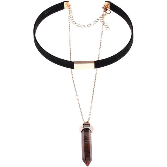 Black Choker Necklace Hexagonal Crystal Necklace Pendant for Women Pink Quartz Stone Pendant Necklace Adjustable Collar Fashion Jewelry