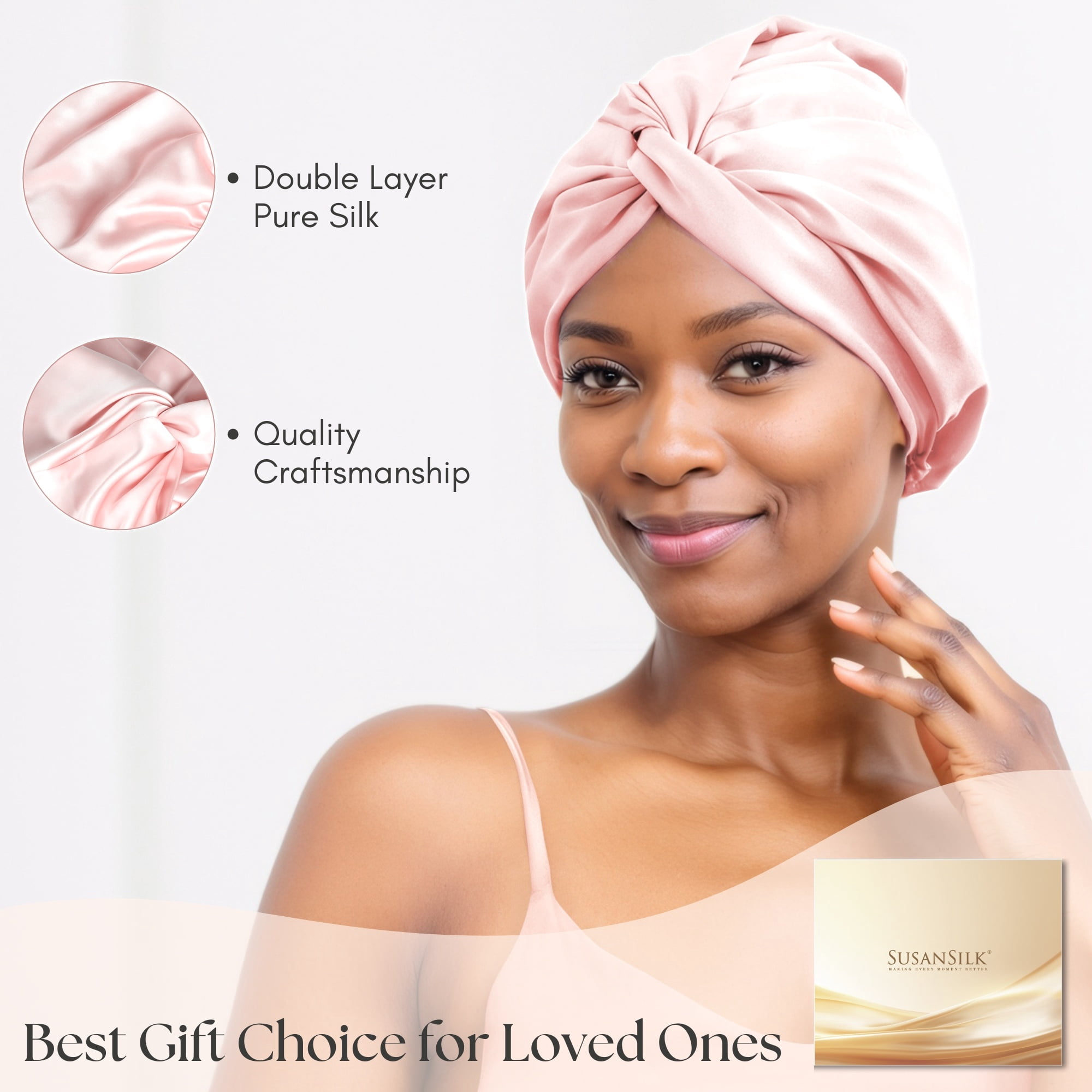 SusanSilk Premium Double-Layered Mulberry Silk Bonnet Cap with Twist Flower Design
