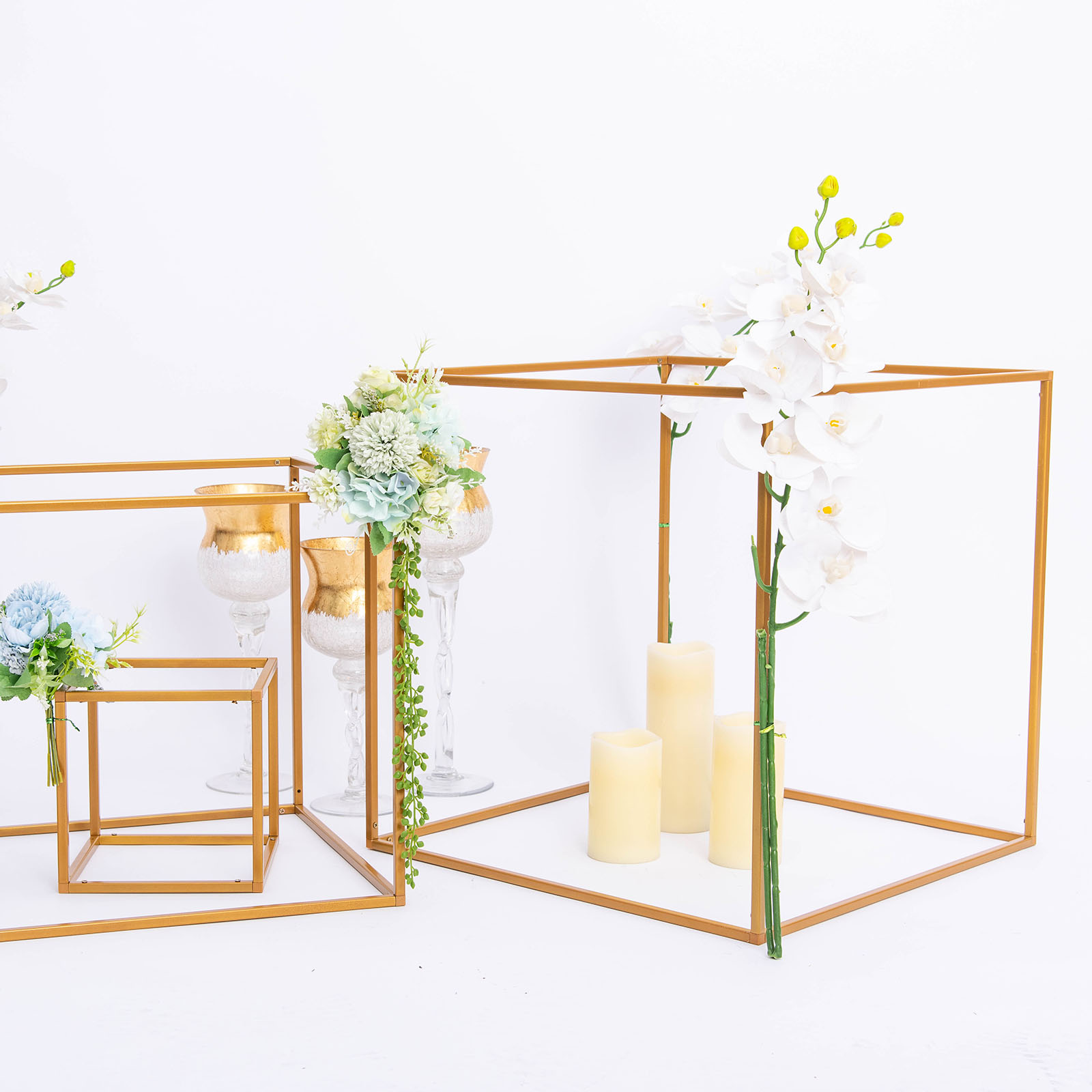 BalsaCircle 2 pcs 20Inch tall Gold Matte Metal Geometric Square Stands