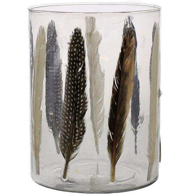 Benjara BM210568 Ouragan de Verre de Style Moderne avec la Conception de Plume Émaillée - Multi Couleur - 8 x 6 x 6 Po.