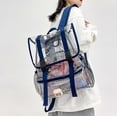 thumbnail image 6 of FUZHIQ Stadium Approved Clear Transparent Flap School Backpack for Ages 6-12 Double Buckle Adjustable Straps Mesh Side Pockets Security Friendly Student Bookbag, Navy, 6 of 7