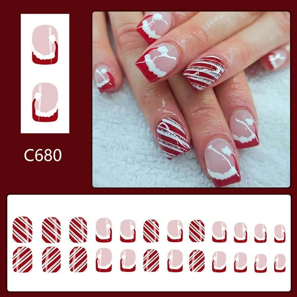 Fiudx Uñas Navideñas, Elegantes Uñas Acrílicas Abs a Presión, Ideales para Principiantes, Ideales para Fiestas y Bodas, Regalo para Mujeres, Incluye Adhesivos.