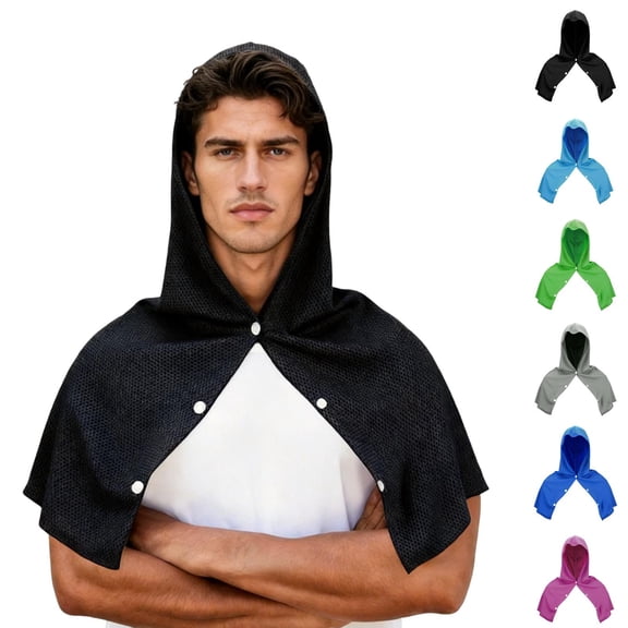 Outdoor Sports Hooded Cape for Men - Quick Dry Sun Protection Poncho, Breathable Mesh UV Shield Cloak, Multipurpose Absorbent Towel Cape for Hiking, Camping, Fishing, and Running Gray one size