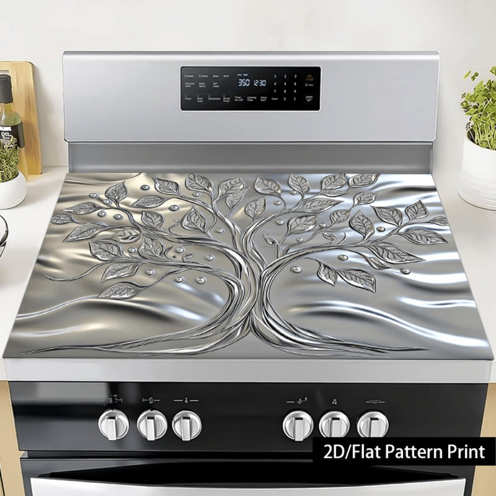1 piece, stove panel and cooktop panel protection pad, 2D flat life tree pattern kitchen decorative countertop pad, suitable for stoves, washing machines, dryers, coffee machines, multi-functional ki