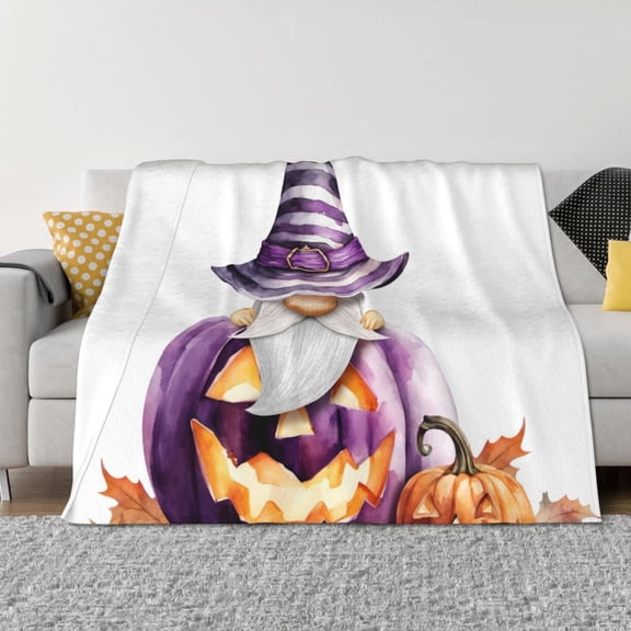 Naloa Halloween Gnome With Pumpkins Flannel Fleece Throw Blanket for Bed Couch, Thick Blanket - All Seasons Suitable for Women, Men and Kids-40"x30"