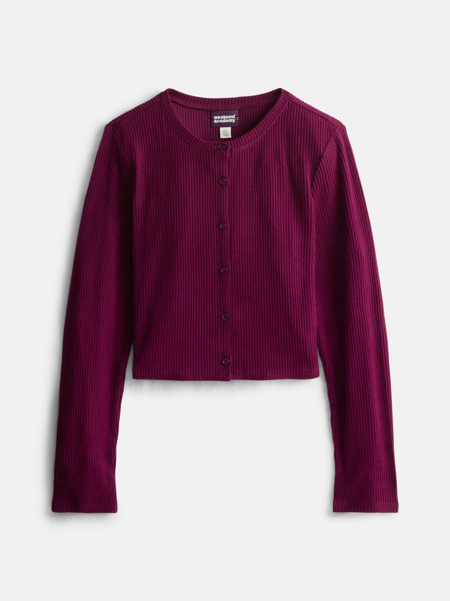 Weekend Academy Girls Ribbed Button Front Top with Long Sleeves, Sizes 4-18