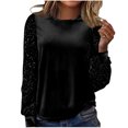 thumbnail image 2 of Mifsaly Womens Velvet Top Patchwork Long Sleeve Crewneck Sequin Shirt Comfortable Business Elegant Velour Blouse Party Glitter T-Shirts Spring Fall Fashion Dressy Casual Outfits XXL, 2 of 8