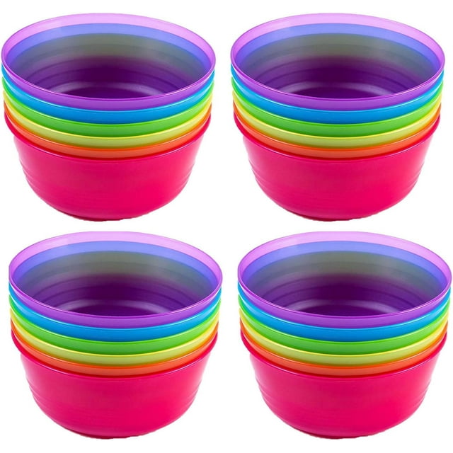 Cuddly Hippo Kids Plastic Dinnerware Set of 24 Multi Color Bowls - Reusable, BPA-Free, Dishwasher Safe and Microwaveable
