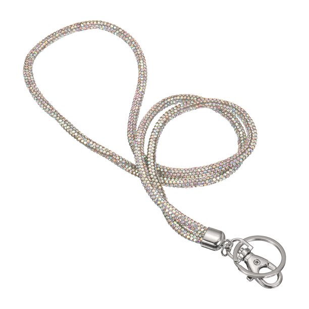 Llavero para Mujeres, Llavero de Rhinestone de 16 Pulgadas, Correa Brillante para Llavero, Lanyard para Tarjeta de Identificación, Billetera, Bolsa, AB Blanco