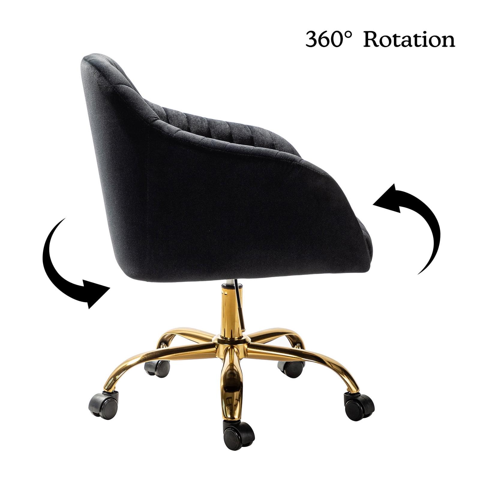 Velvet Office Desk Chair Rolling Vanity Armchair Swivel Adjustable Adult Bedroom Black