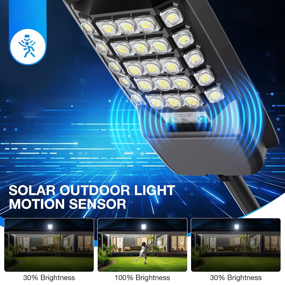 Solar Street Lights, 2500W 6500K Solar Parking Lot Street Lights Dusk to Dawn, Waterproof Solar Lights Outdoor Security Flood Lights Motion Sensor with Remote Control for Yard, Entryway Garage, Porch