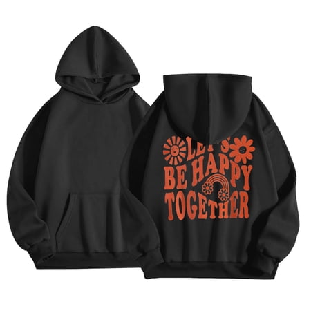 WhouRiu Big Girl s Hoodies Letter Prints Soft Cozy Hood Sweatshirt Children Athletic Lined Winter Hoodies Black Sized 8-9