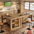 thumbnail image 5 of Bar Table, 55-Inch Counter Height Pub Table with Storage Shelves, High Top Kitchen Dining Table, Rectangle Wood Home Bar Unit for Dining Room, Bistro, Light Brown, 5 of 8