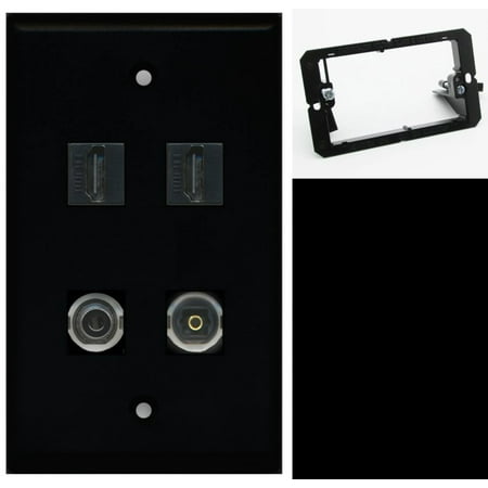 

2 Port HDMI 3.5mm Toslink-Optical Wall Plate DecorZ Black w/Mounting Bracket