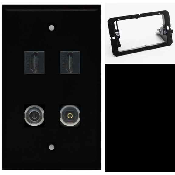 Ultra Spec Cables 2 Port HDMI 3.5mm Toslink-Optical Wall Plate Black w/Mounting Bracket