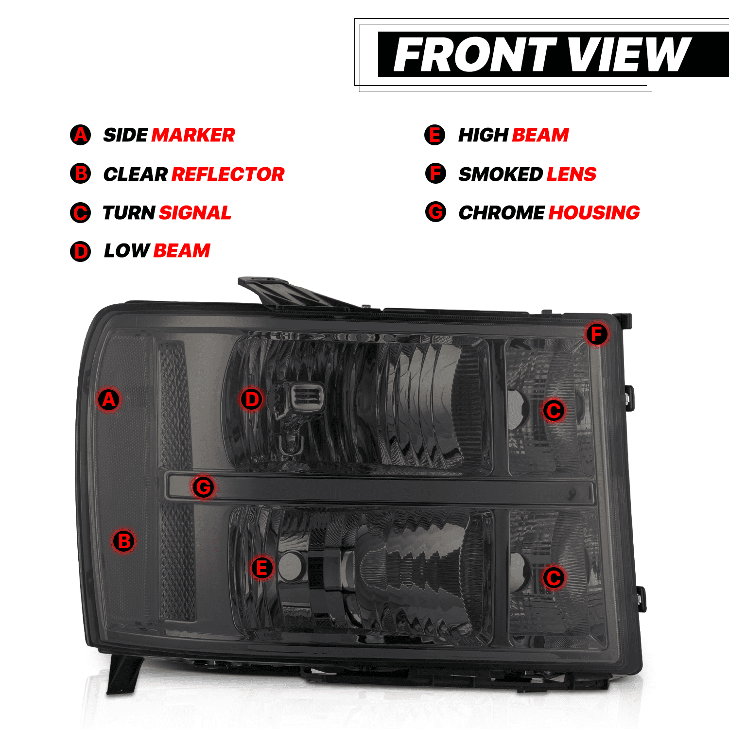 M-AUTO Left+Right Headlights Assembly for 2007-2014 GMC Sierra Pickup, Chrome Housing Smoke Lens Clear Corner