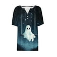 thumbnail image 5 of FDGIU Halloween Shirts for Women Women's Halloween Printed Button Short Sleeved V-neck Top/shirt Spooky Season Graphic, 5 of 5