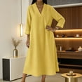 thumbnail image 2 of Womens Solid Color Maxi Dresses Casual Loose Fit V Neck 3/4 Sleeve A Line Linen Long Dress Yellow, 2 of 7