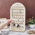 thumbnail image 3 of Wood Pegboard Display Stand with 78 Hooks Large Jewelry Holder Organizer Arch Shaped Wooden Earring Displays Rack, 3 of 5