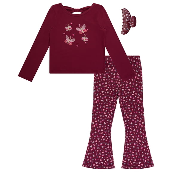 BTWEEN Girls 2-Piece Bow Back Top and Flare Leggings Set, Rhododendron, Size 10