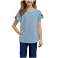 thumbnail image 7 of THDHVS Teen Girl Summer clothes Round Neck Solid Color Casual Short Sleeve Blue 12 Years, 7 of 7