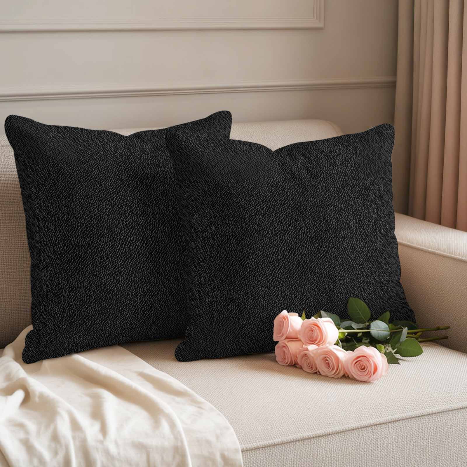 Solid Black Outdoor Waterproof Pillow Covers, Retro Minimalism Abstract Denim Texture Decorative Square Throw Pillowcase Sofa Cushion Sham for Patio/Couch/Chair, 18"x18" 2 Pack