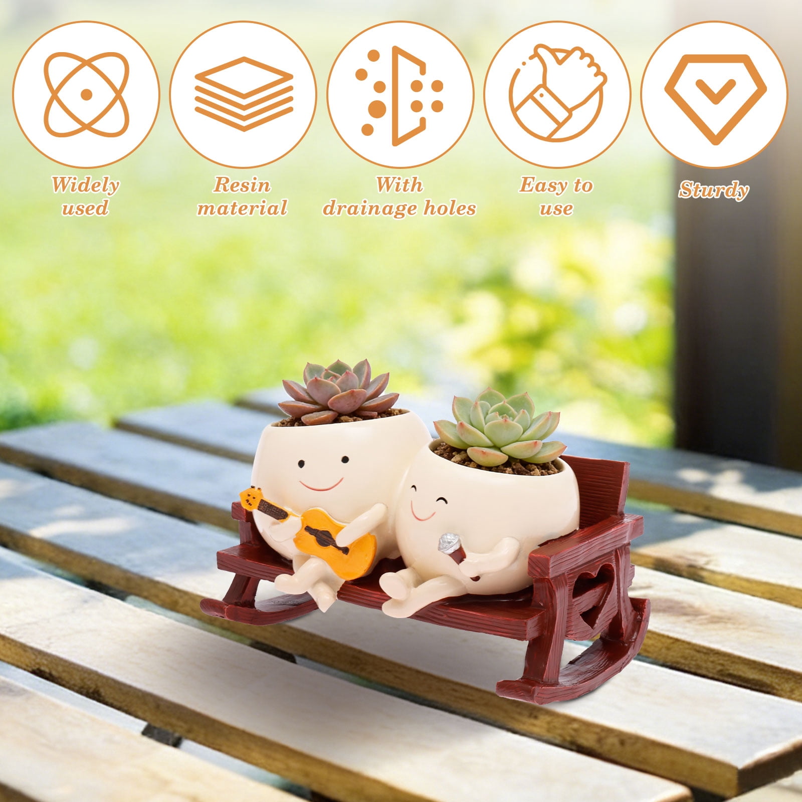 Smily Face Planter Pot Cute Resin Flower Head Planters for Indoor Outdoor Unique Sit Rocking Chair Succulent Pots Gift IdeaI