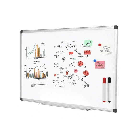 36x24 Inch Magnetic Whiteboard Wall Mounted Kit Silver Aluminum Frame Dry Erase Board with 2 Markers, 1 Eraser & 4 Magnetic Pins for Office/Home/Classroom