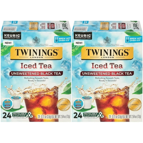 Twinings Iced Tea Unsweetened Black Tea K-Cup Pods for Keurig, Caffeinated, Refreshing, Smooth, Black Tea, 24 Count Pack of 2