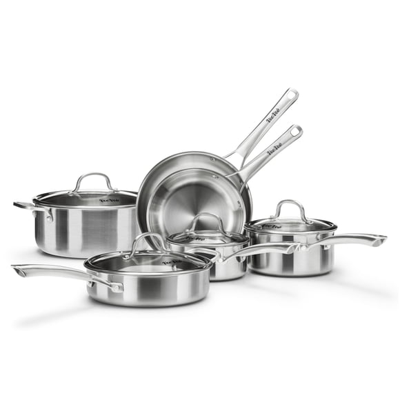 Juego de ollas y sartenes de acero inoxidable, 10 piezas de acero inoxidable para cocina de inducción, sin PFOA, sartenes, cacerolas, sartenes y ollas, compatible con todo tipo de cocinas.
