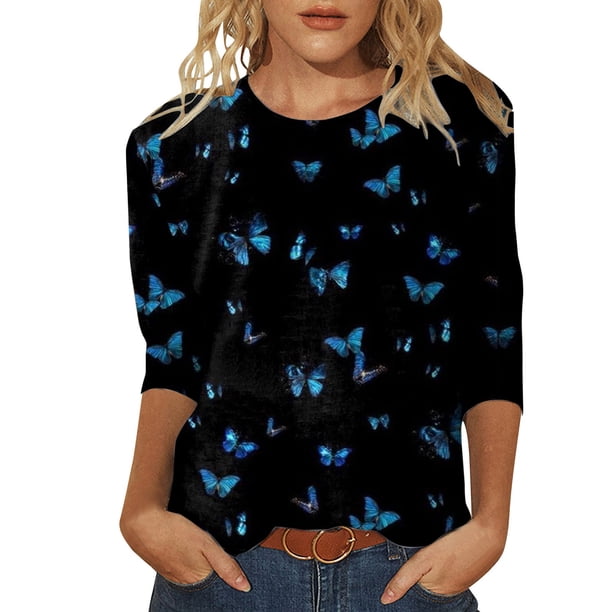Gibobby Playeras Deportivas Tops de cuello redondo con estampado Vintage en 3d para mujer(Negro, L)