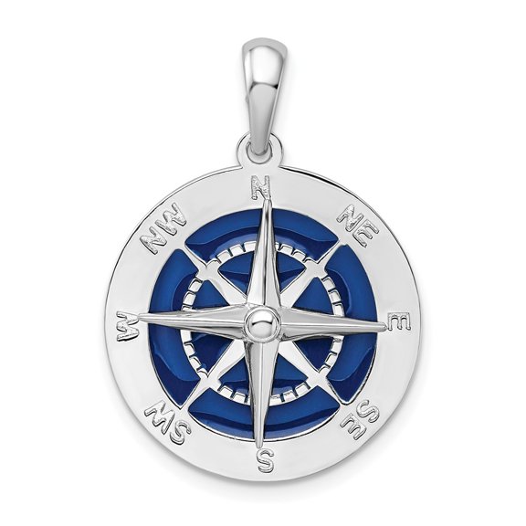 TheJewelryHut Designer Sterling Silver Rhodium-plated Polished Enameled Lg. Compass Pendant