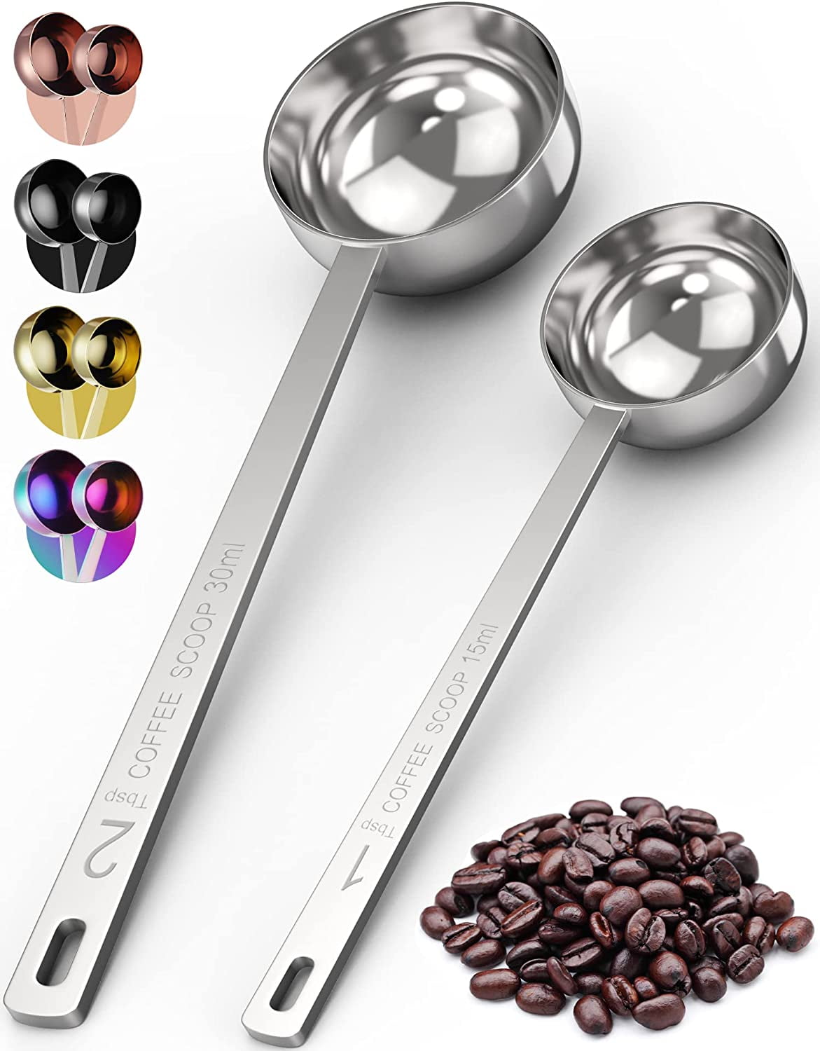 Sugar 1 and 2 Tbsp Scooper by Hearth and Home Goods Perfect Accessories for an Accurate Measure of Tea Stainless Steel Measuring Spoons Coffee Scoop Set Ground Coffee and Whole Bean 