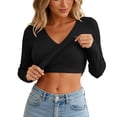 thumbnail image 2 of Tqcoqu Women's Built-in Bra Long Sleeve Ribbed Knit Top,V Neck Fitted Stretch Casual Layering Shirt,2026 Fall Casual Daily Outfits, 2 of 9