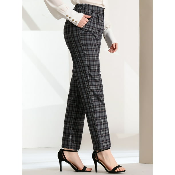 Pantalones a cuadros Allegra K casuales para mujer Gris Oscuro