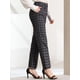 thumbnail image 4 of Pantalones a cuadros casuales para mujer, bolsillos, pierna recta, trabajo, oficina, pantalones Gris Oscuro Negro S, 4 of 6
