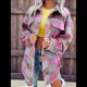 thumbnail image 3 of Camisas de Franela A Cuadros para Mujer, Chaqueta Informal de Larga con Solapa y Botones, A Gris M, 3 of 5