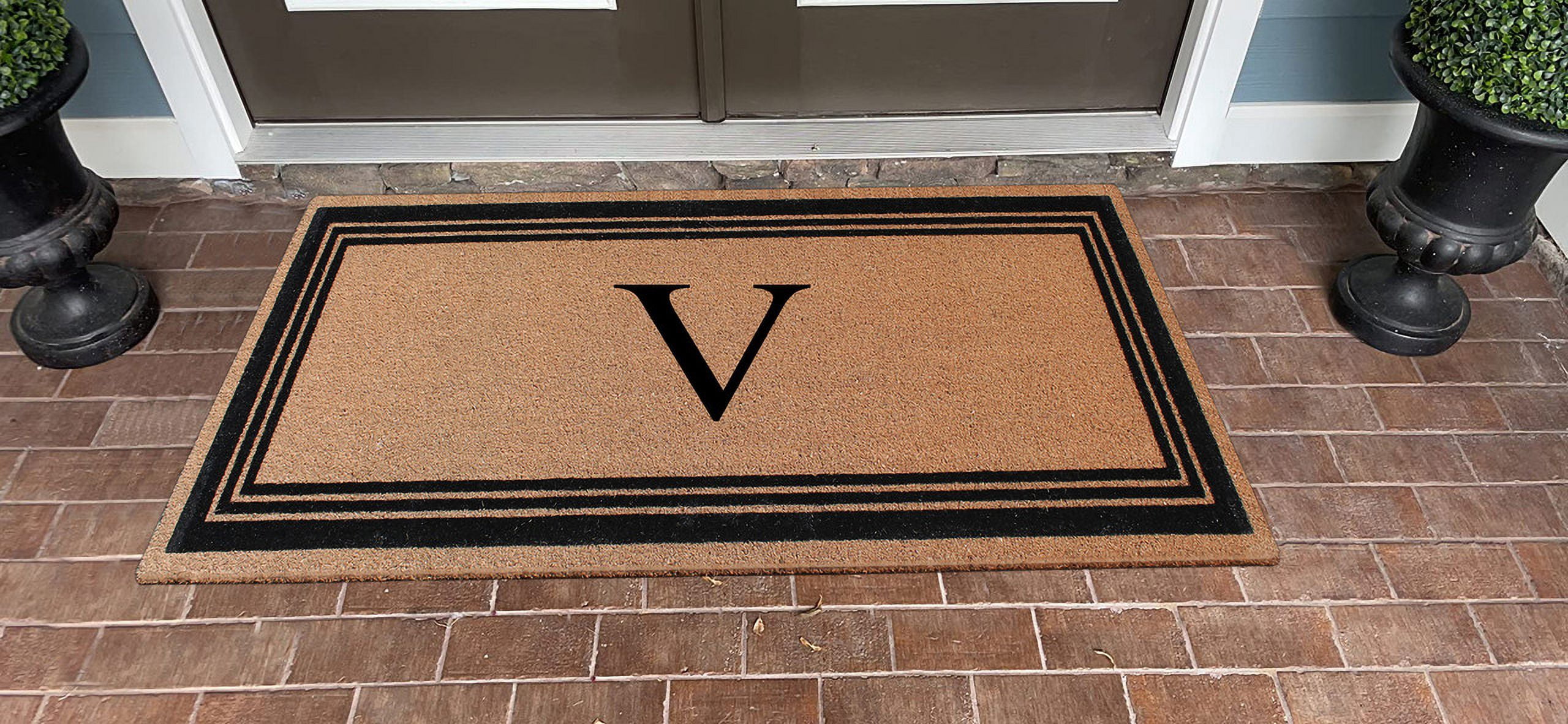 A1HC Natural Coir Flock Monogrammed Door Mat for Front Door, 30x60, Anti-Shed Treated Durable Doormat Outdoor Entrance, Heavy Duty, Thin Profile, Easy to Clean, Long Lasting, Front Door Entry Doormat