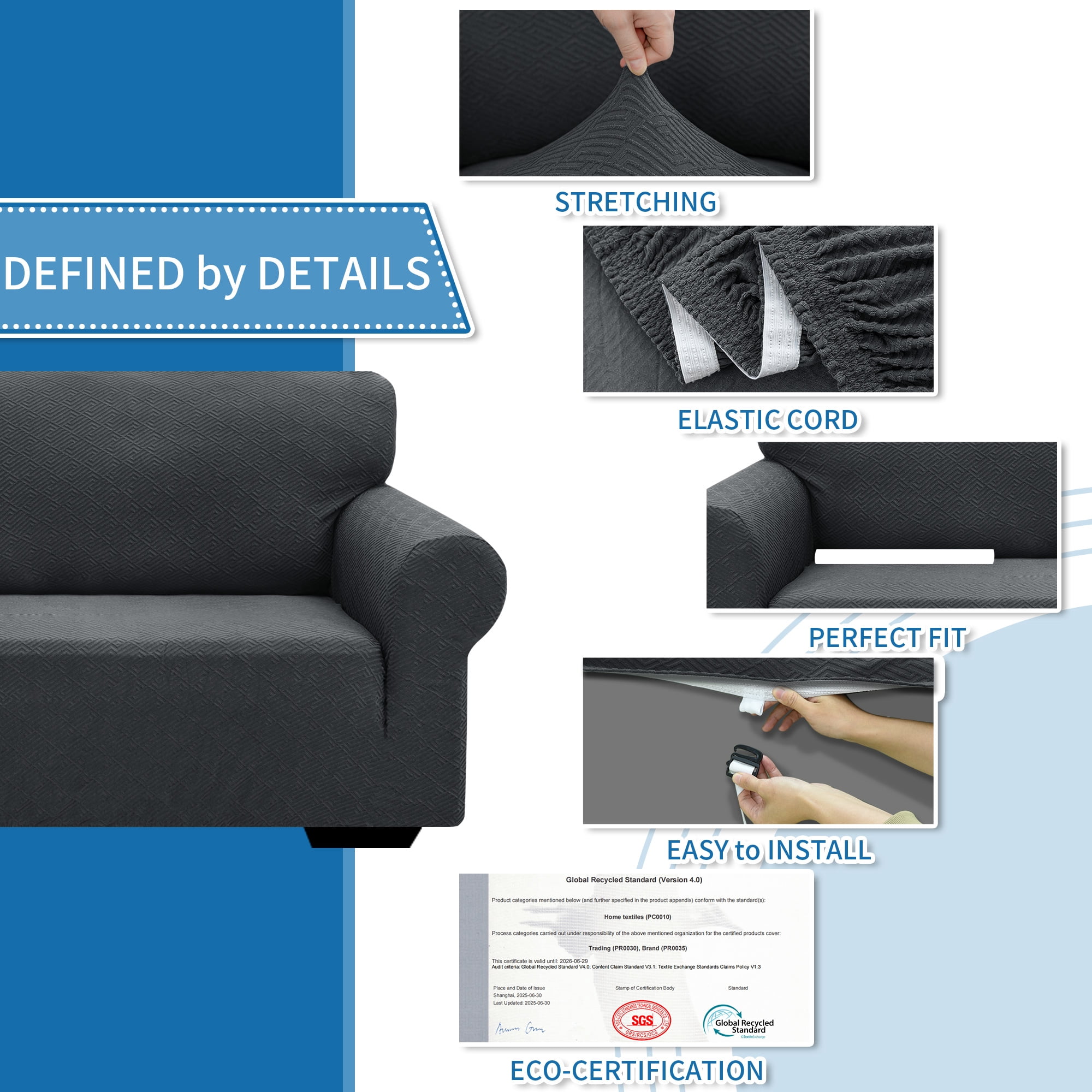 JIATER 1-Piece Armchair Sofa Cover Stretch Couch Cover Washable Sofa Slipcover Non-Slip Furniture Protector,Dark Gray