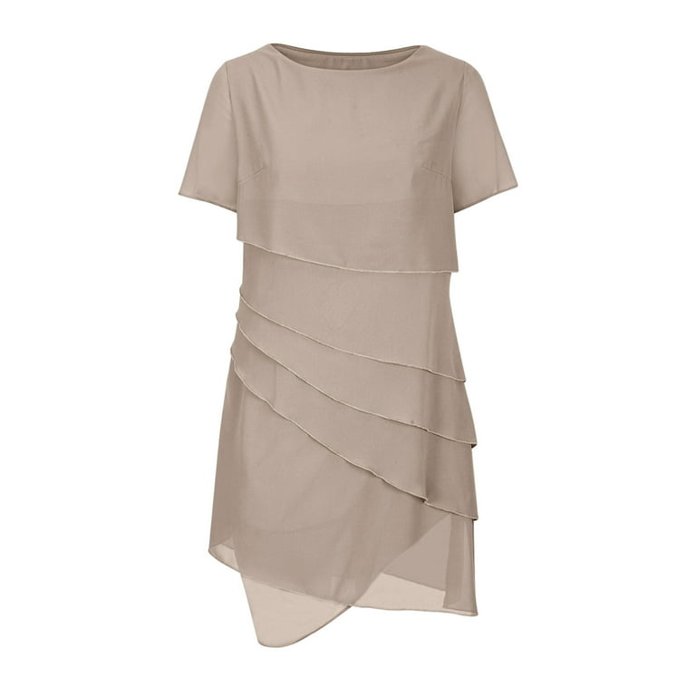 Feancey Chiffon Mini Dresses for Women Tiered Elegant Party Dress Dressy  Casual Short Sleeve Round Neck Cocktail Dresses Trendy Holiday