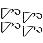 Tetra-Teknica YH06-02 6-Inch Wall Mounted Iron Bracket Hooks for Planters, Lanterns, Birdfeeders and More, Powder Coated Matte Finish, Color Black, Pack of 4