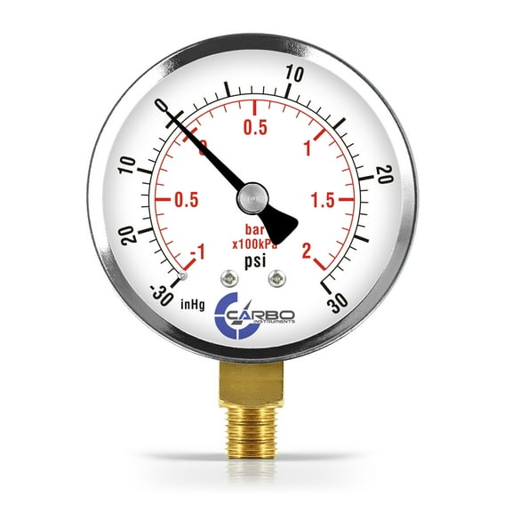 CARBO Instruments 2- 1/2" Pressure Gauge, Chrome Plated Steel Case, Dry, Compound Vacuum -30 Hg - 0 - 30 psi Lower Mount 1/4" NPT
